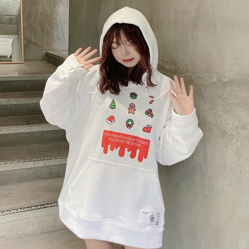 Áo nỉ có nón nam nữ noel hoodie chất liệu nỉ thương hiệu MAICUS phối màu trắng | BigBuy360 - bigbuy360.vn