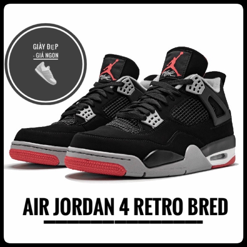 (Shop Giày Đẹp Giá Ngon) Giày Jordan 4 Retro đen đỏ + full box bill