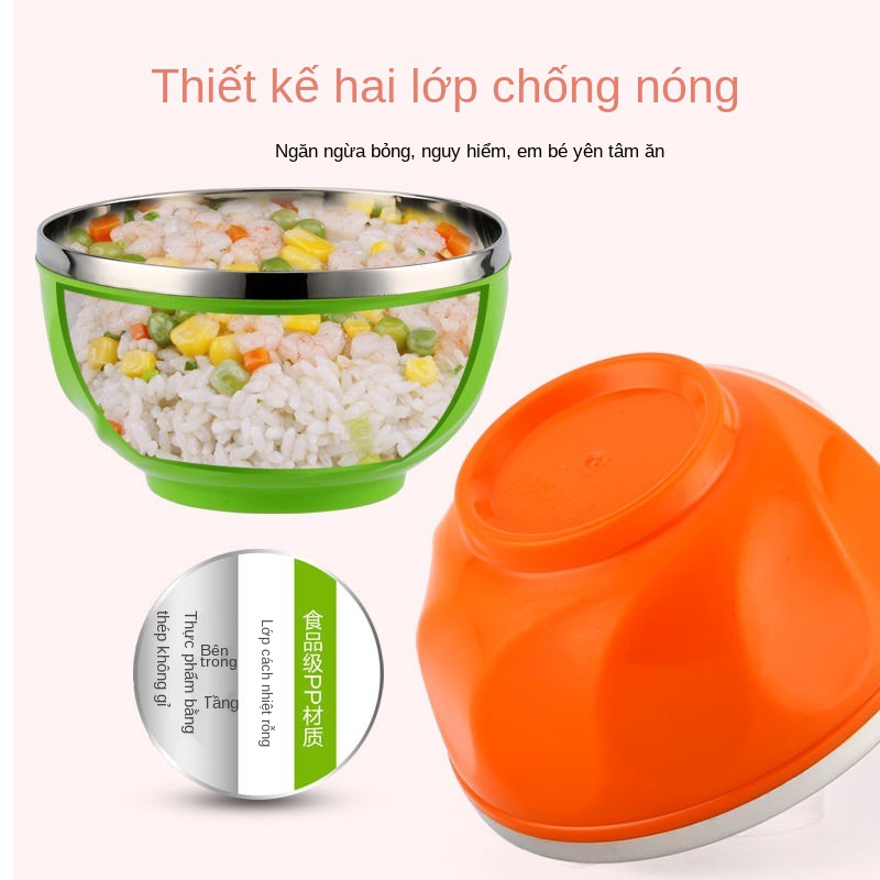 [6 cái trong 6 màu] Bát ăn cơm inox hai lớp chống khét, rơi và cách nhiệt màu, 13-17cm