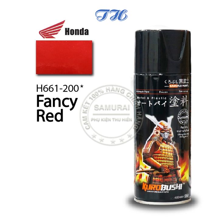 Sơn Xịt Samurai chuyên dùng cho xe máy màu đỏ tinh khiết H661-200 chống cháy, chống rạn nứt, vòi xịt chống chảy