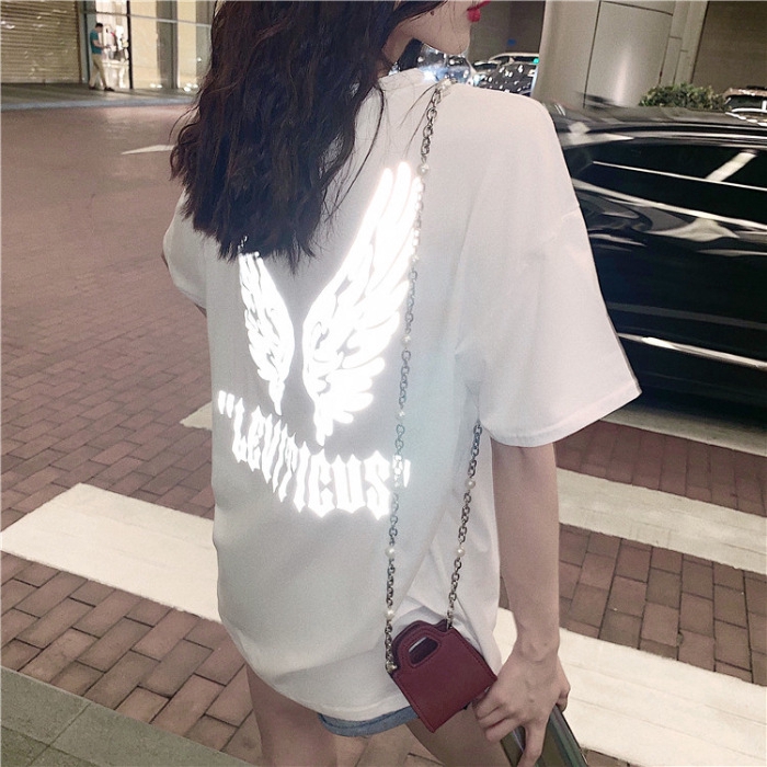 Ins Reflective Women T-Shirt Loose Blouse Korean Short Sleeve Tee