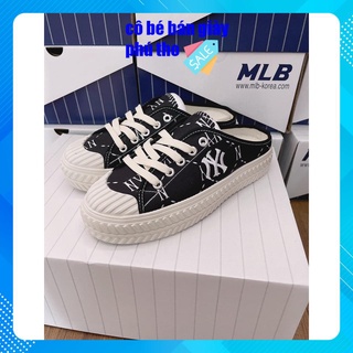 Giày sục MLB giày NY sục đen họa tiết, thời trang mới nhất 2022
