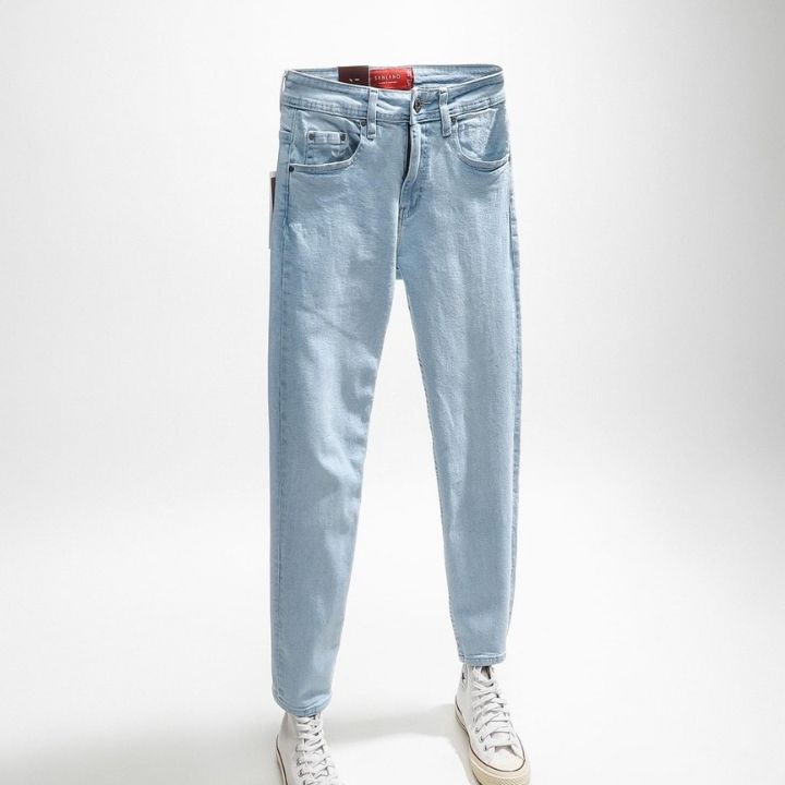 Quần jean nam màu xanh trơn không rách gối chất bò cao cấp co dãn 4 chiều đẹp from dáng rin skinny YuMy JM91