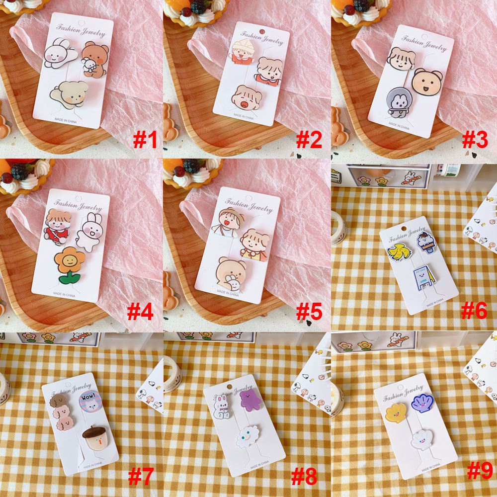 Set 3 Ghim Cài Áo Hình Thỏ / Bông Hoa Bằng Acrylic Thời Trang Nhật Bản Cho Nữ