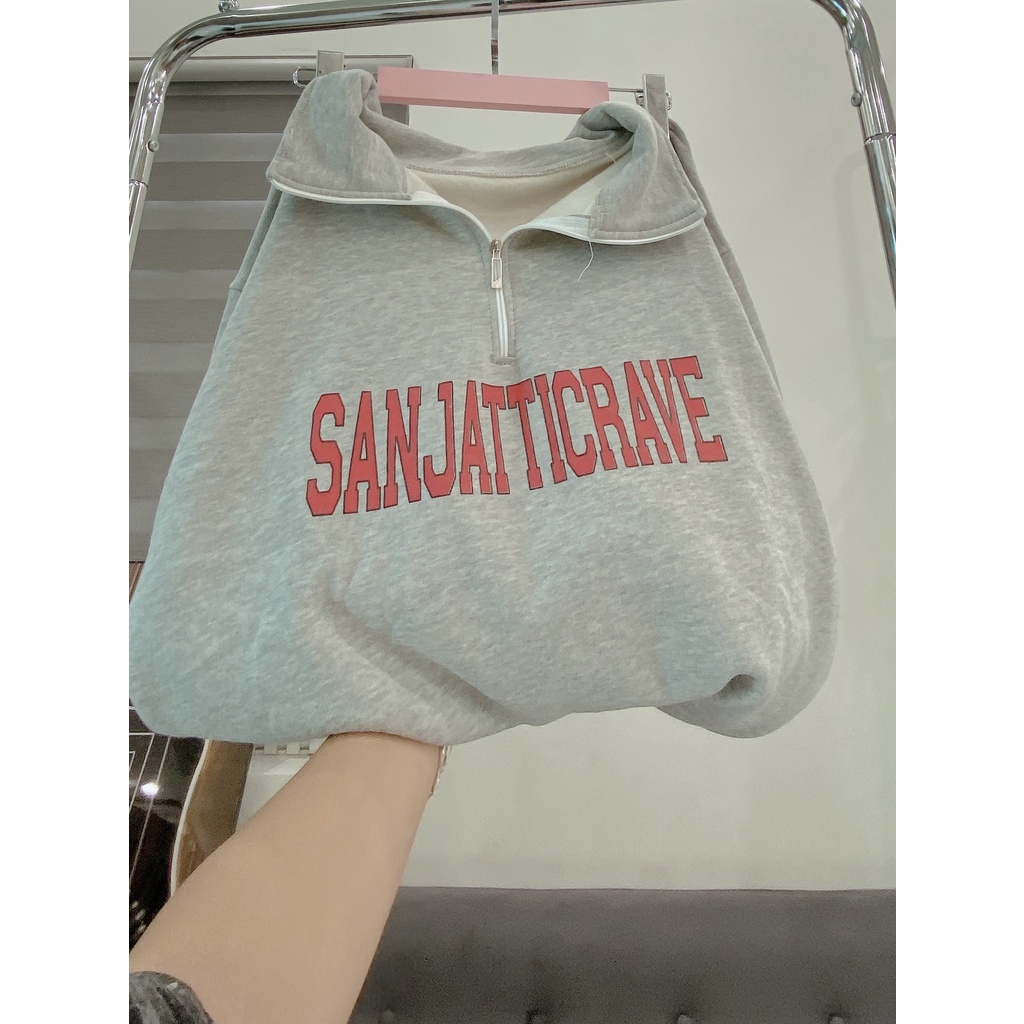 Áo Polo Dài Tay Cổ Bẻ Nam Nữ Chữ San Dáng Rộng Tay Bồng Chất Nỉ Lì Unisex