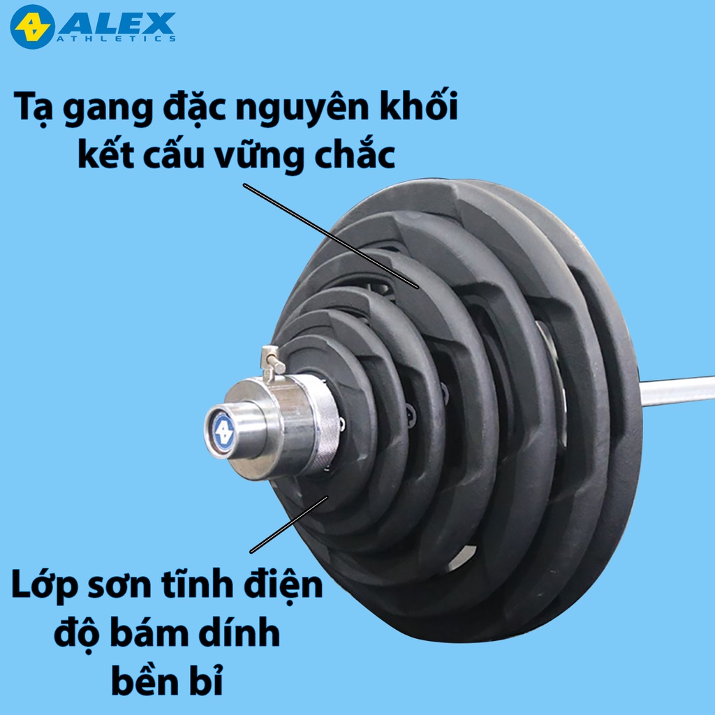 Bộ 2 Tạ Đĩa 10kg 4 Lỗ Phi 50 ALEX Màu Đen Cao Cấp, Gang Nguyên Khối Sơn Tĩnh Điện Tập Gym