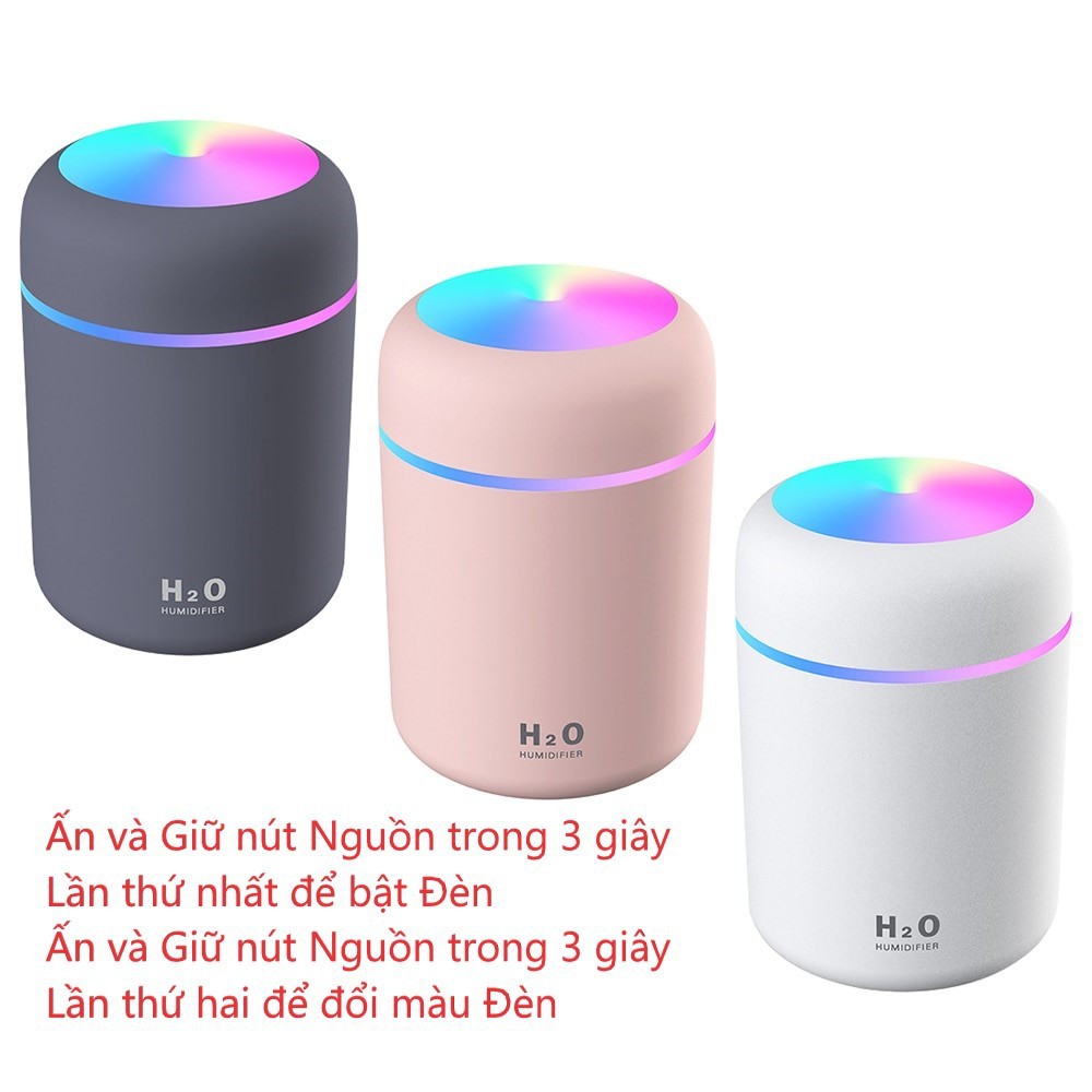 [Mã LIFE1404ALL50K giảm 10% đơn 200K] Máy Phun Sương tạo độ ẩm không khí mini có đèn LED màu cầu vồng H2O