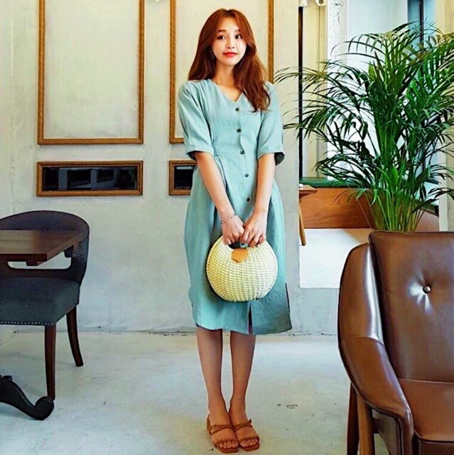 Đầm váy mint nút trước cột nơ v2 (kèm hình thật) | BigBuy360 - bigbuy360.vn