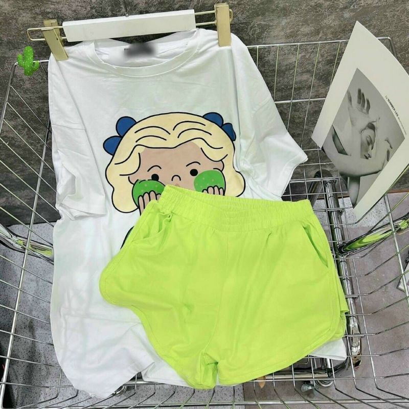 Sét bộ thun cô gái tay ngắn xinh xắn  màu sắc rực rỡ