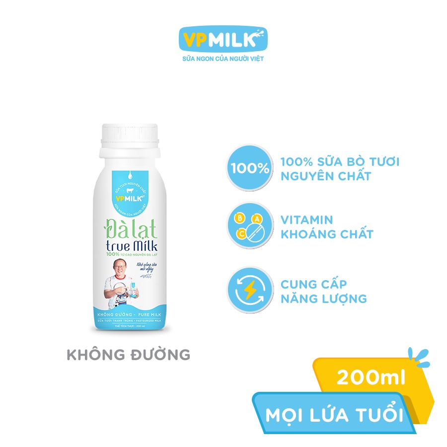 Sữa Tươi Thanh Trùng Đà Lạt True Milk không đường/ít đường