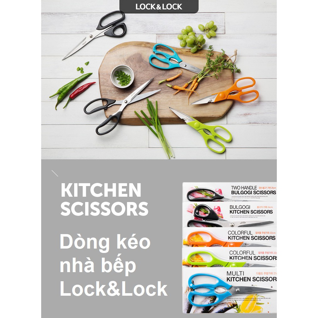 Kéo cắt thịt nướng Lock&amp;Lock kéo nhà bếp bền đẹp sắc bén tiện dụng