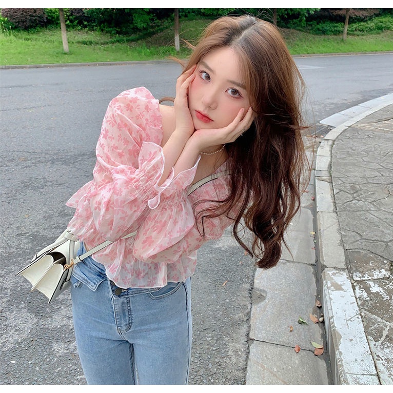 Áo Sơ Mi Chiffon Tay Dài Ôm Eo Hai Mặt In Họa Tiết Hoa Thời Trang Mùa Hè 2022 Mới Dành Cho Bạn Nữ