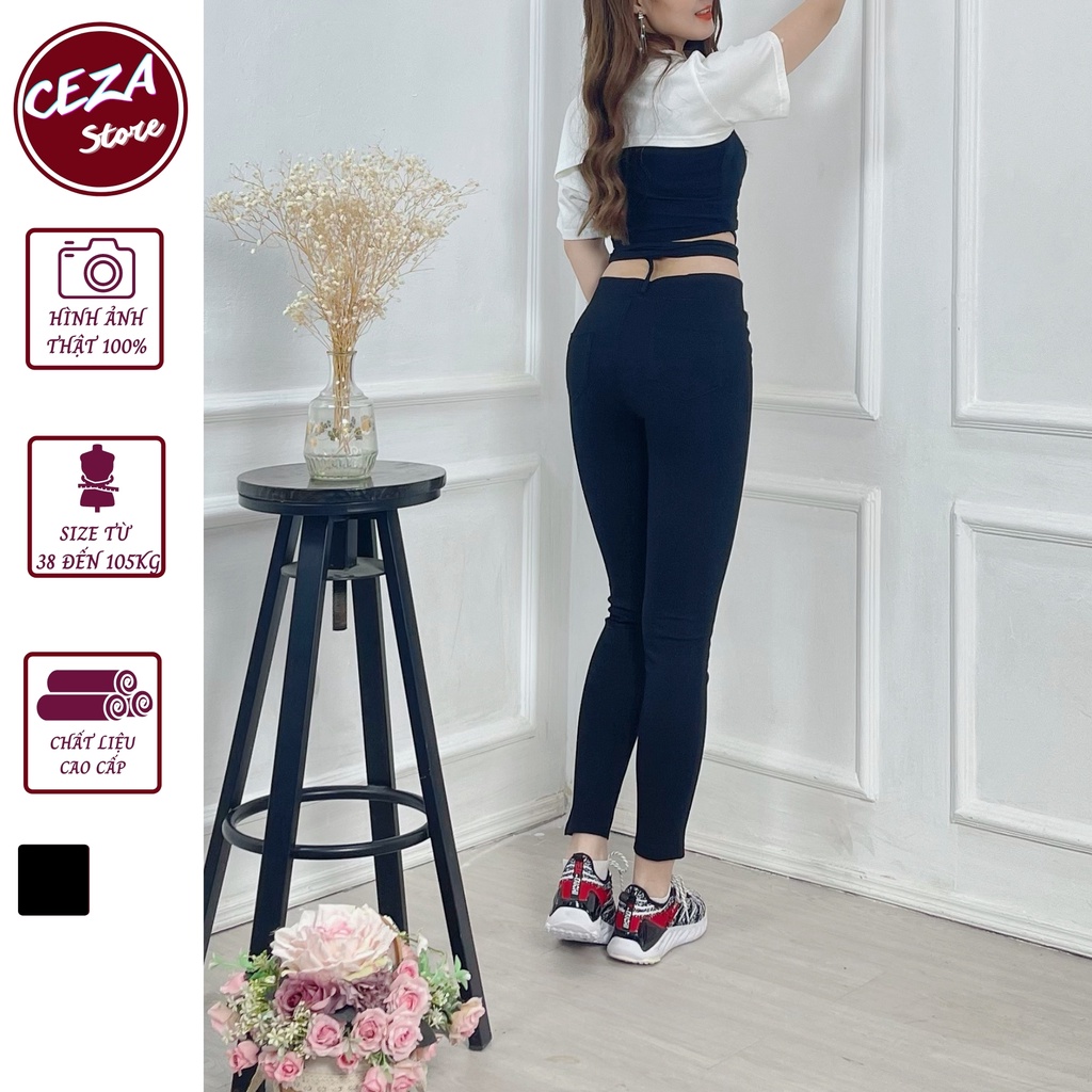 Quần legging nữ,quần thun nữ dáng dài đính logo vải umi hàn cao cấp, co dãn 4 chiều big size đến 105kg - Ceza
