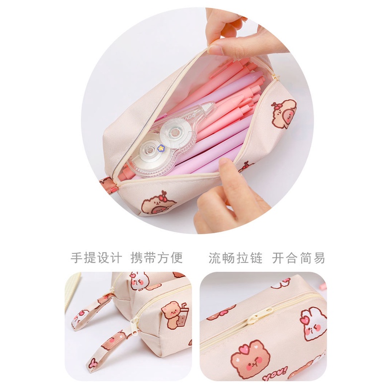 TÚI ĐỰNG BÚT VẢI CANVAS HỌA TIẾT GẤU VÀ THỎ ĐÁNG YÊU