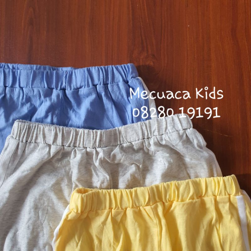 Quần ngố lửng cotton giấy mềm mỏng phối sọc Happy Land xuất Hàn dư xịn cho bé trai bé gái