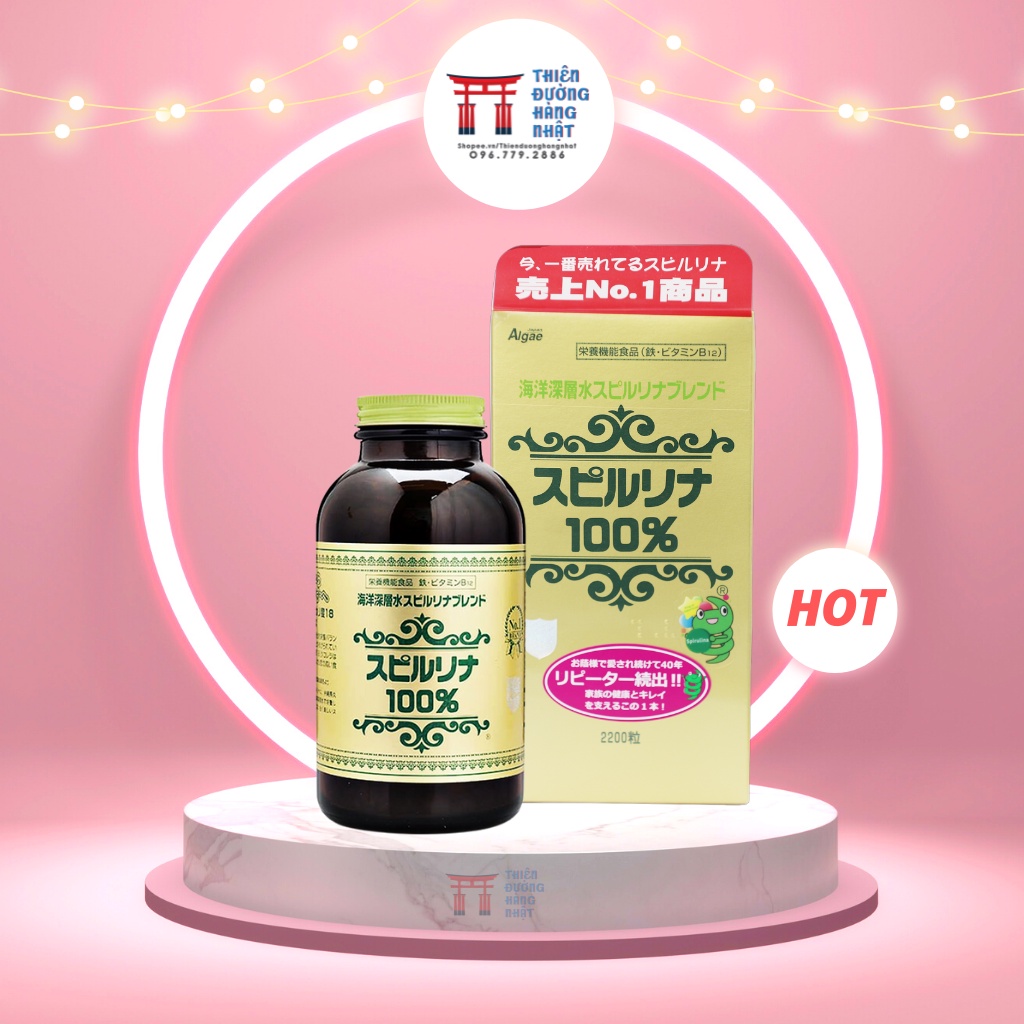 Tảo xoắn tem đỏ Nhật Bản, viên tảo xoắn Spirulina hộp 2200 viên  bổ sung canxi hỗ trợ các chức năng gan
