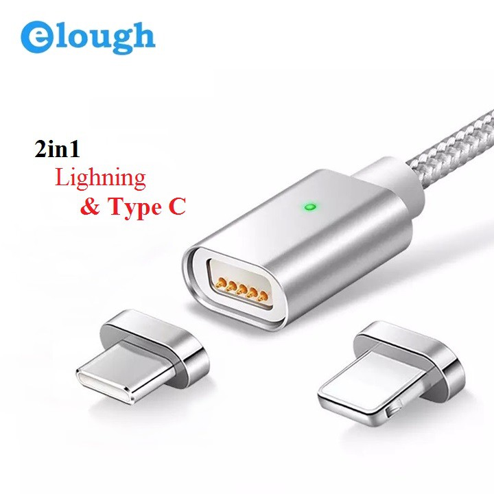 Cáp Sạc Từ Hít Nam Châm 2.4A Elough Model E04 2in1 Lightning Và Type C Chính Hãng