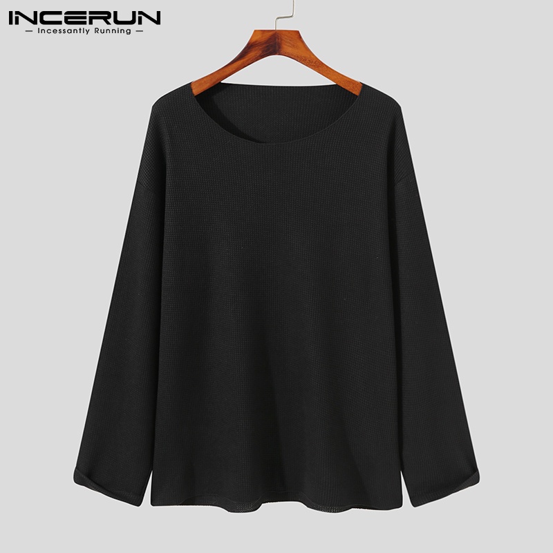 Áo Dệt Kim INCERUN Cổ Tròn Màu Trơn Dài Tay Đơn Giản Cho Nam