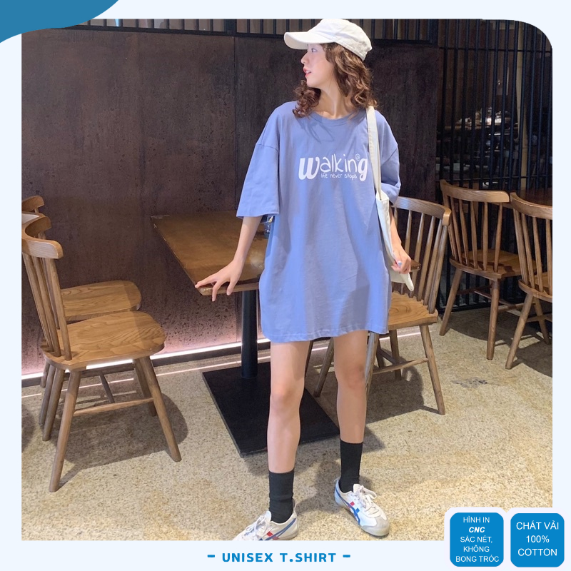 Áo phông nữ form rộng Oversize in chữ Walking, Áo thun tay lỡ Unisex trẻ trung cá tính | BigBuy360 - bigbuy360.vn