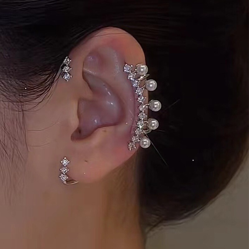 Khuyên Tai Nữ Dạng Kẹp Đính Ngọc Trai Đơn Giản