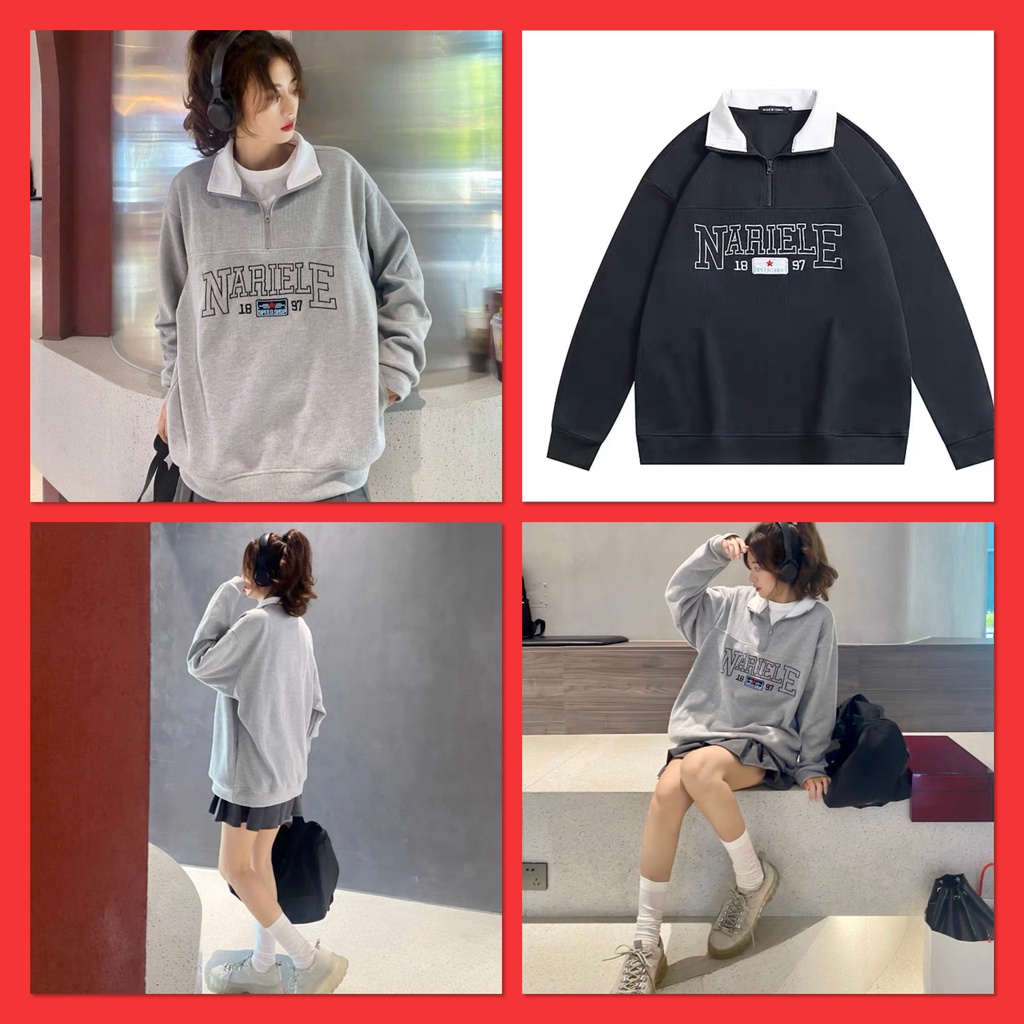 Áo POLO Cổ Thuyền nữ dài tay form rộng freesize unisex mặc đi học, cặp, nhóm, lớp thêu