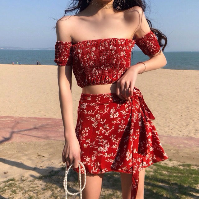 ORDER Set body trễ vai hoa nhí vintage