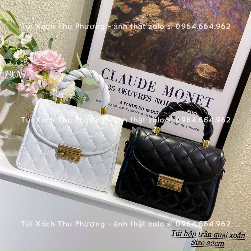 Túi đeo chéo, cầm tay trần ô quai xoắn hình hộp, khoá bấm kiểu dáng thời trang hàn quốc (hàng chuẩn hình)