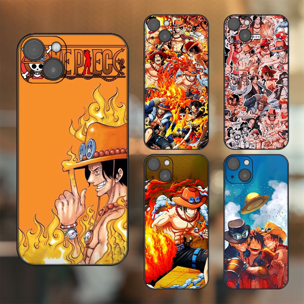 Ốp lưng iPhone 14 Plus dẻo đen cạnh vuông in hình Ace One Piece