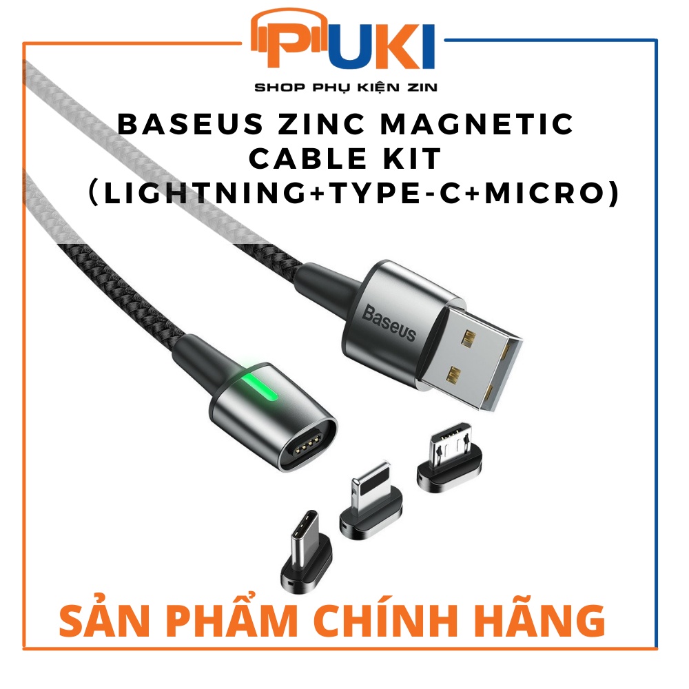 Cáp từ tính nam châm 3 đầu Baseus Zinc Magnetic Cable Kit 3 in 1 (Lightning / Type C / MicroUSB) 5.0