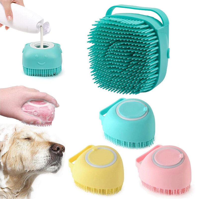 {MỚI VỀ} Bàn Chải Tắm Silicon - Găng Tay Tắm Tạo Bọt Massage Có Chỗ Đựng Sữa Tắm Cho Chó Mèo