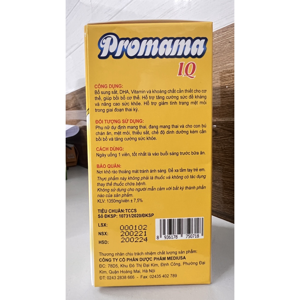 Viên bổ tổng hợp dành cho bà bầu Promama IQ cho phụ nữ dự định mang thai có thai cho con bú,sau sinh.suckhoechomoinha