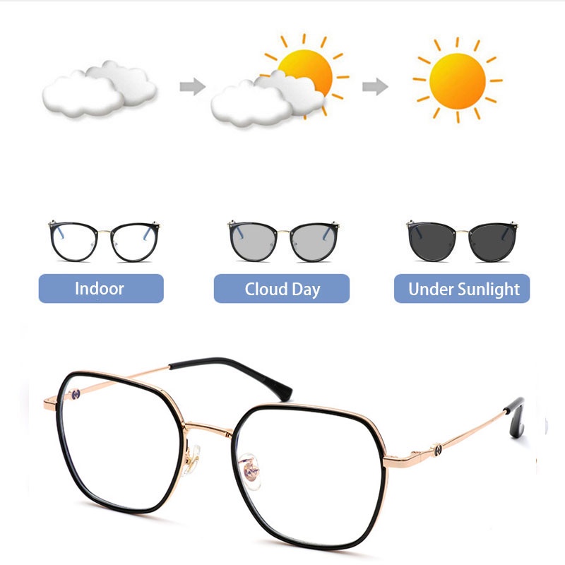 Kính cận gọng kim loại VIENDO vuông tròng đổi màu chống ánh sáng xanh tia UV màu sắc thời trang cho nam nữ(có thể cắt cận thị ống kính)