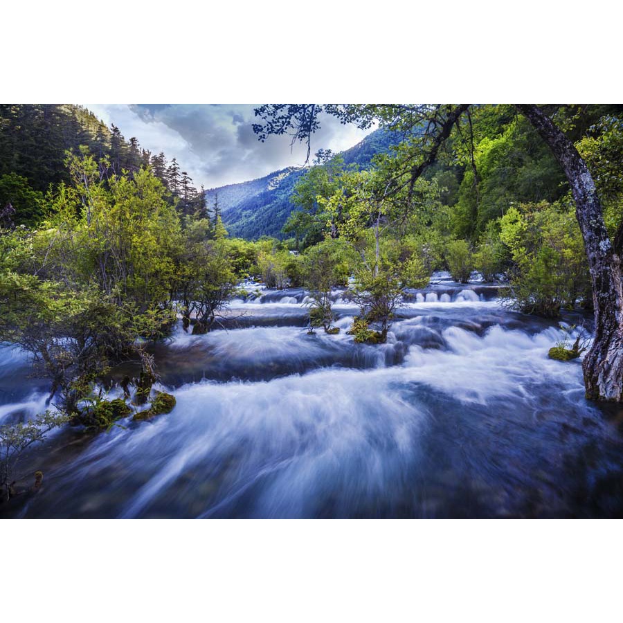 Tranh dán tường 3d thác nước thiên nhiên chất liệu lụa 3D, xé không rách, lau chùi thoải mái