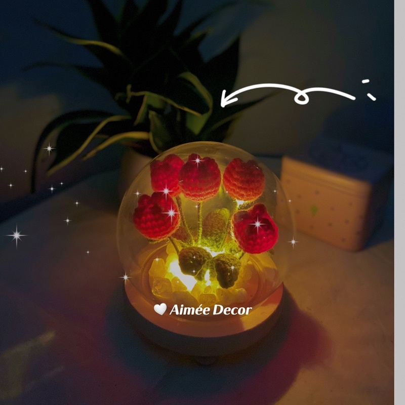 Đèn ngủ hoa Tulip handmade  bằng len ĐÃ ĐAN SẴN làm quà tặng người yêu,đồ Decor phòng ngủ