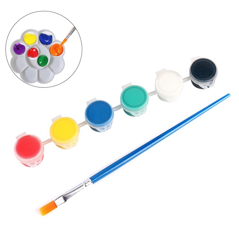 Bộ 6 Màu Vẽ Acrylic 5ml Kèm 1 Cọ Tô - Màu Acrylic Mini Tô Vẽ Đồ Chơi Gỗ, Áo, Tô Tượng, Vẽ 3D, Giày, Thủy Tinh