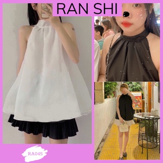 Áo kiểu nữ cổ yếm form rộng, Áo cổ yếm hở vai chất vải kate lụa mềm mịn, free size dưới 55kg RA015