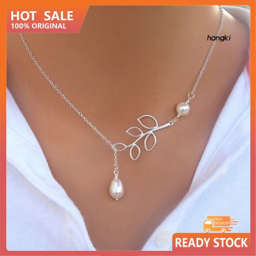 Vòng cổ choker thiết kế hình cành lá đính ngọc trai giả thanh lịch cho nữ