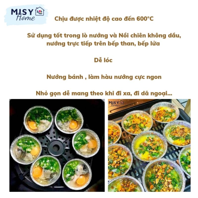 Set 100 Bát bạc nướng hàu , nướng bánh tart trứng bông lan, thực phẩm màng nhôm dùng trong lò nướng nồi chiên không dầu