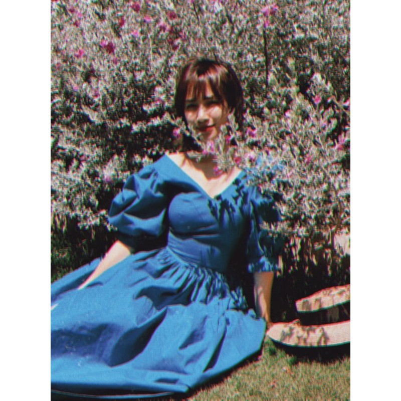 VNU234 - VÁY XANH VINTAGE CỔ V TAY BỒNG | BigBuy360 - bigbuy360.vn