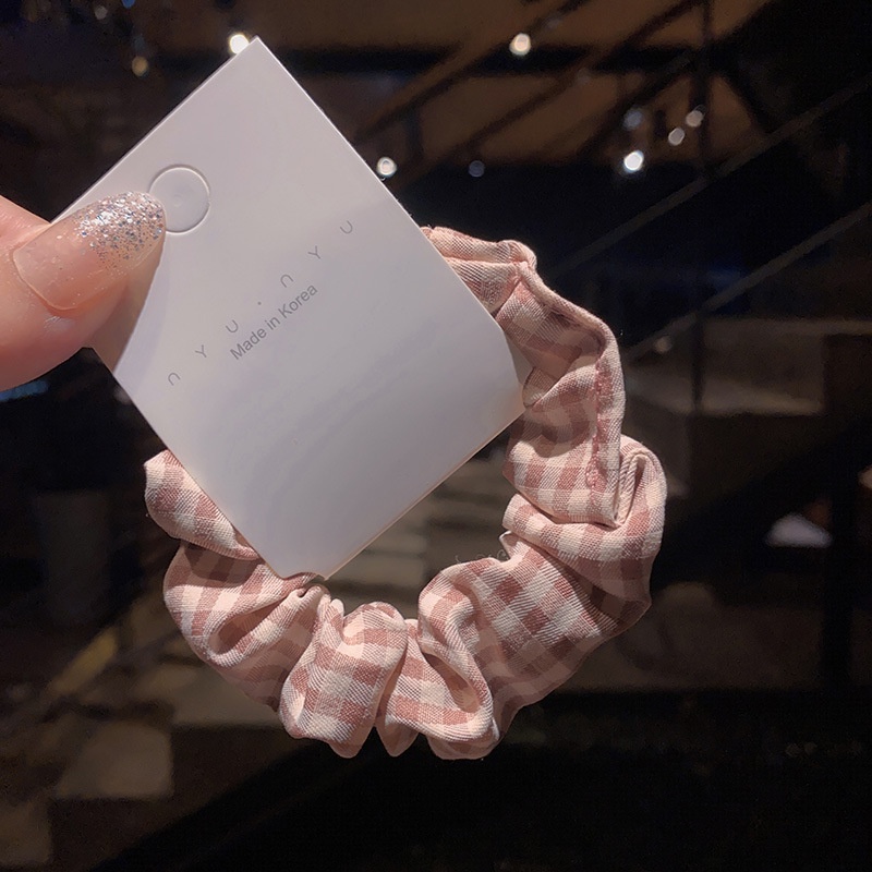 Dây chun buộc tóc vải Scrunchies sọc caro hàn quốc nhỏ xinh danh cho nữ Jelishop