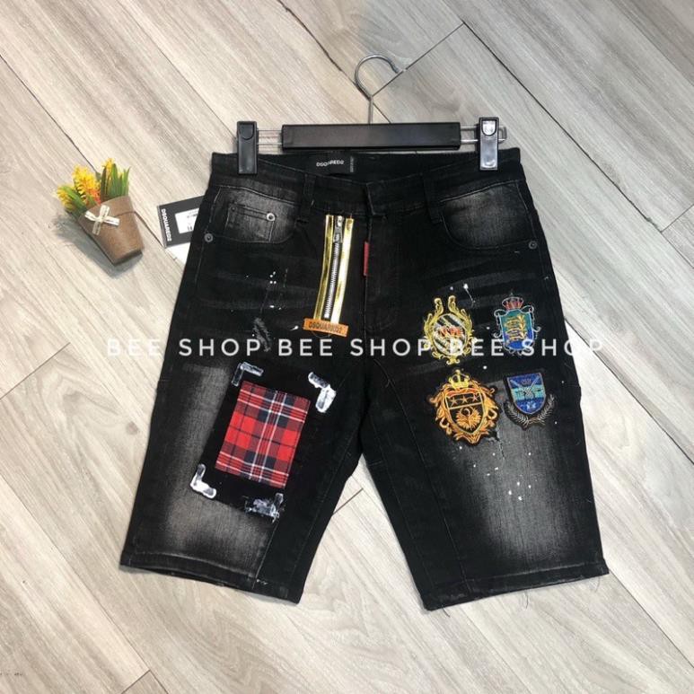 H Quần bò ngố nam Dsq đính huy hiệu vá đỏ , quần jean nam, quần short bò 4 logo - Bee Shop xịn . .