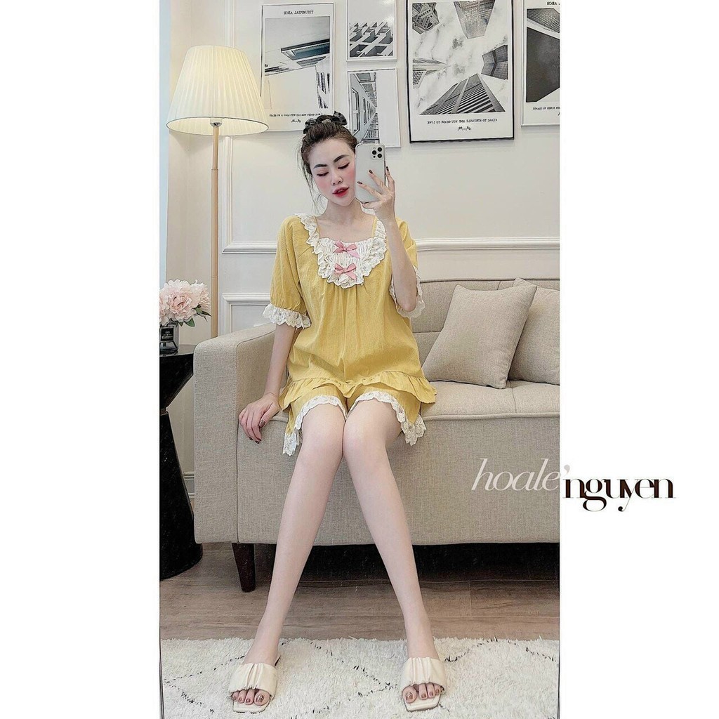 bộ bầu bèo nhún cổ cho mẹ điệu đà☘️đồ bộ bầu chất đũi hàn cao cấp siêu mát siêu mềm siêu mịn freesize từ 43-67kg BBH19