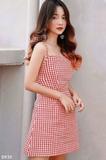 Đầm mini kẻ caro 2 dây có hình thật