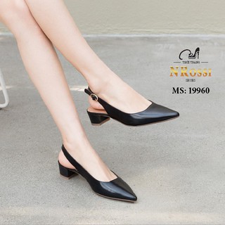 Giày cao gót mũi nhọn hở gót cao 3cm  màu đen size lớn 40 41 42 43 44
