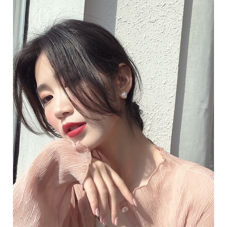 Bông Tai Mạ Bạc 925 Hình Trái Tim Đính Ngọc Trai Sang Trọng Phong Cách Hàn Quốc Cho Nữ