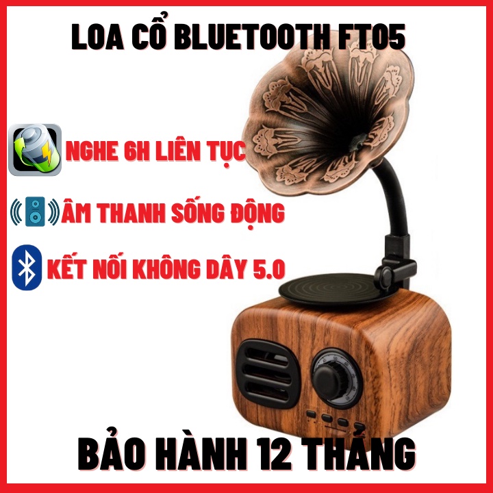 Loa Bluetooth Mini Cổ Điển FT05-Âm Bass Siêu Hay-Nghe Liên Tục Trong 6H-Bảo Hành 12 Tháng