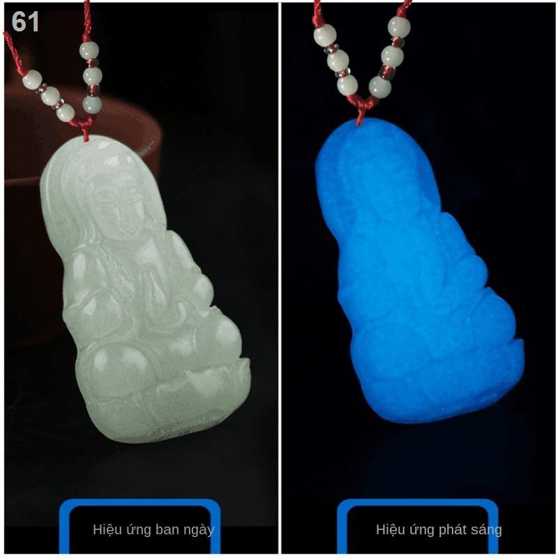 Mặt dây chuyền Phật Bà Quan Âm bằng đá phát sáng Nam Phi Fluorite Bồ tát Choi chuyển đồ trang sứcH