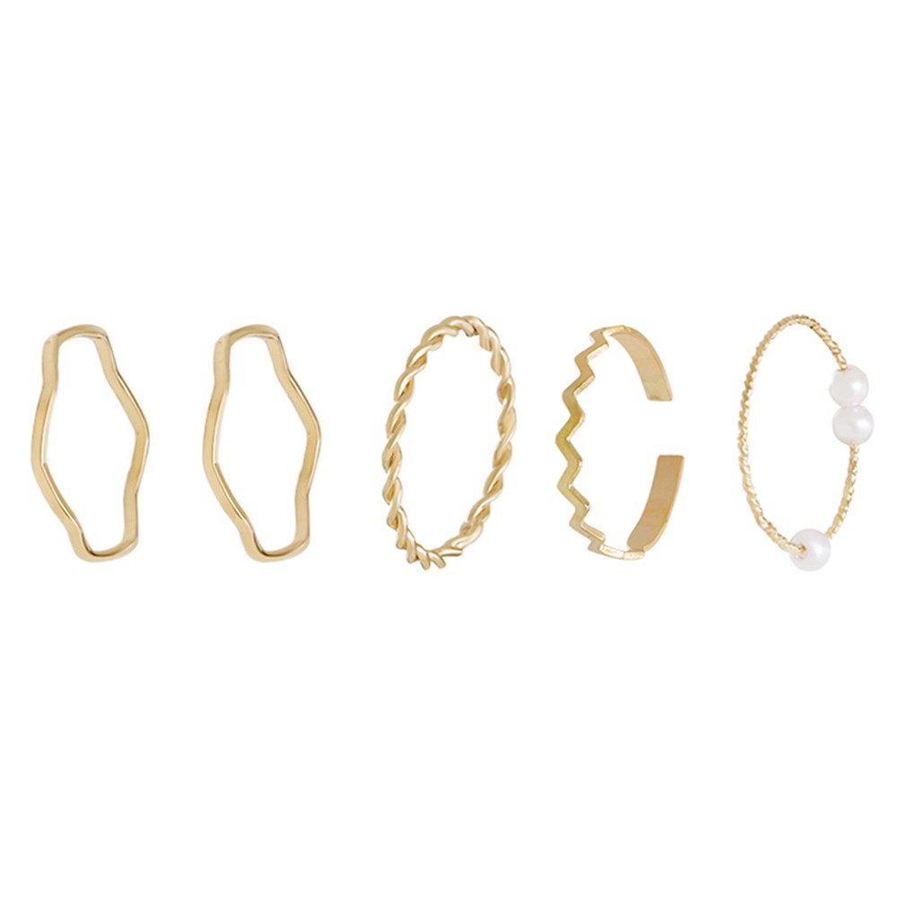 【COD】Set 5 nhẫn nhiều lớp đính ngọc trai thời trang cho nữ