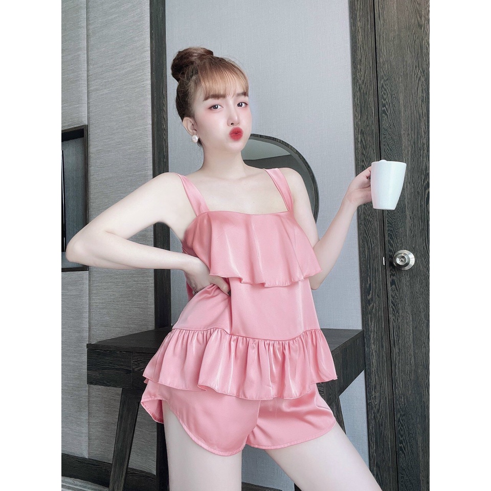Đồ bộ sexy nữ, bộ ngủ hai dây bản to hai tầng satin chất satin mềm mịn- Phuongaliceshop
