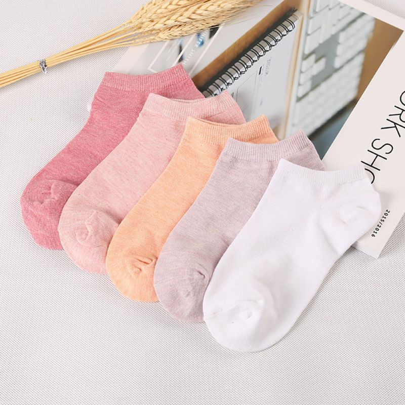 Vớ cotton cổ ngắn màu trơn phong cách Hàn Quốc
